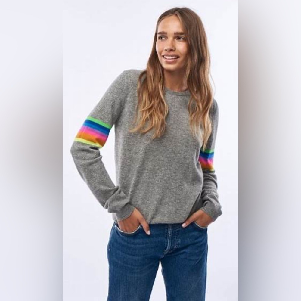 Jumper 1234 Gray Cashmere rainbow sleeve Sweater
